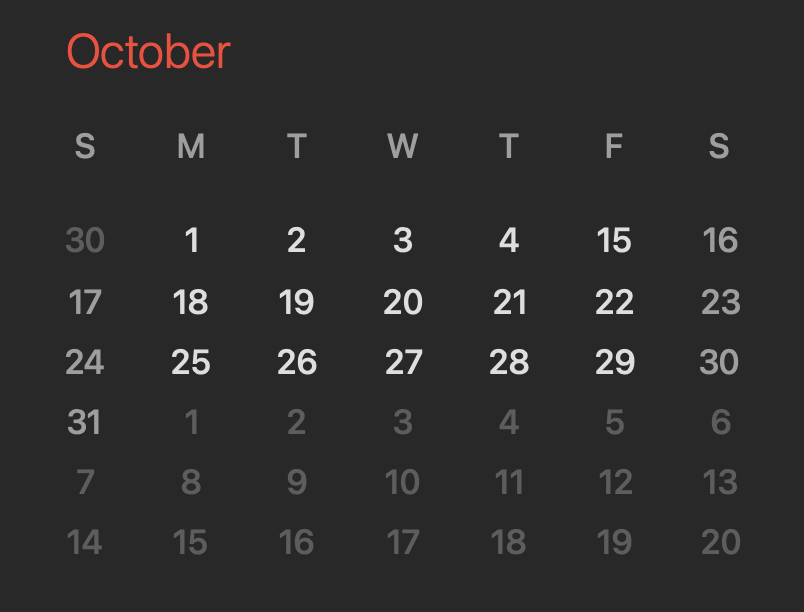 macOS Calendar app showing October 1582 and how the 10 days are missing
